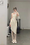 Un Morceau elastic lace oblique blooming half skirt UM231XZ11 light yellow PUM40